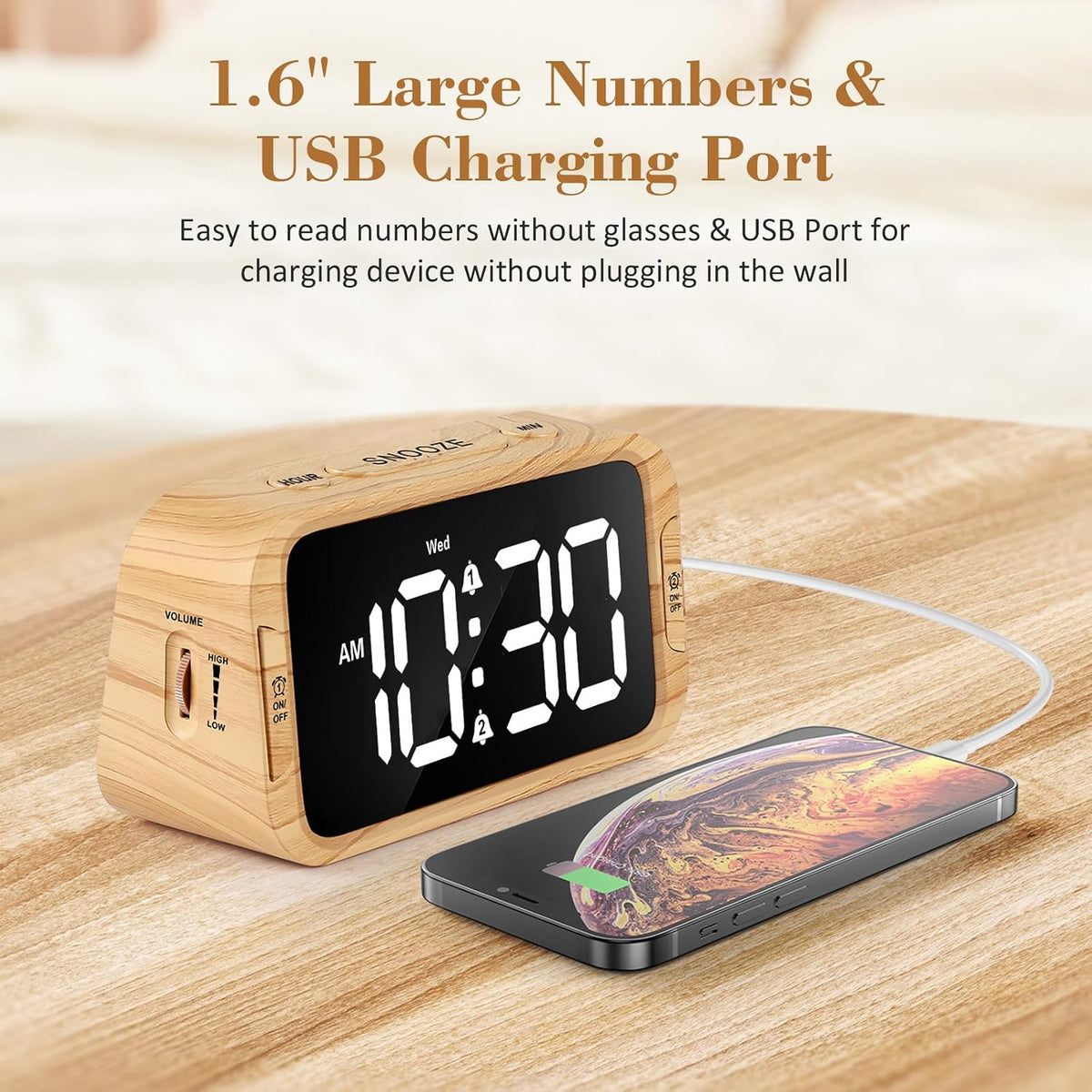 Digital Dual Alarm Clock for Bedroom with 0-100% Dimmable Display