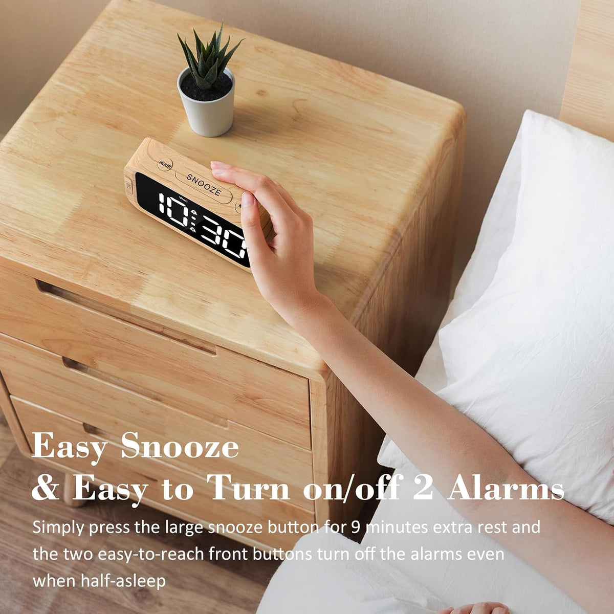 Digital Dual Alarm Clock for Bedroom with 0-100% Dimmable Display