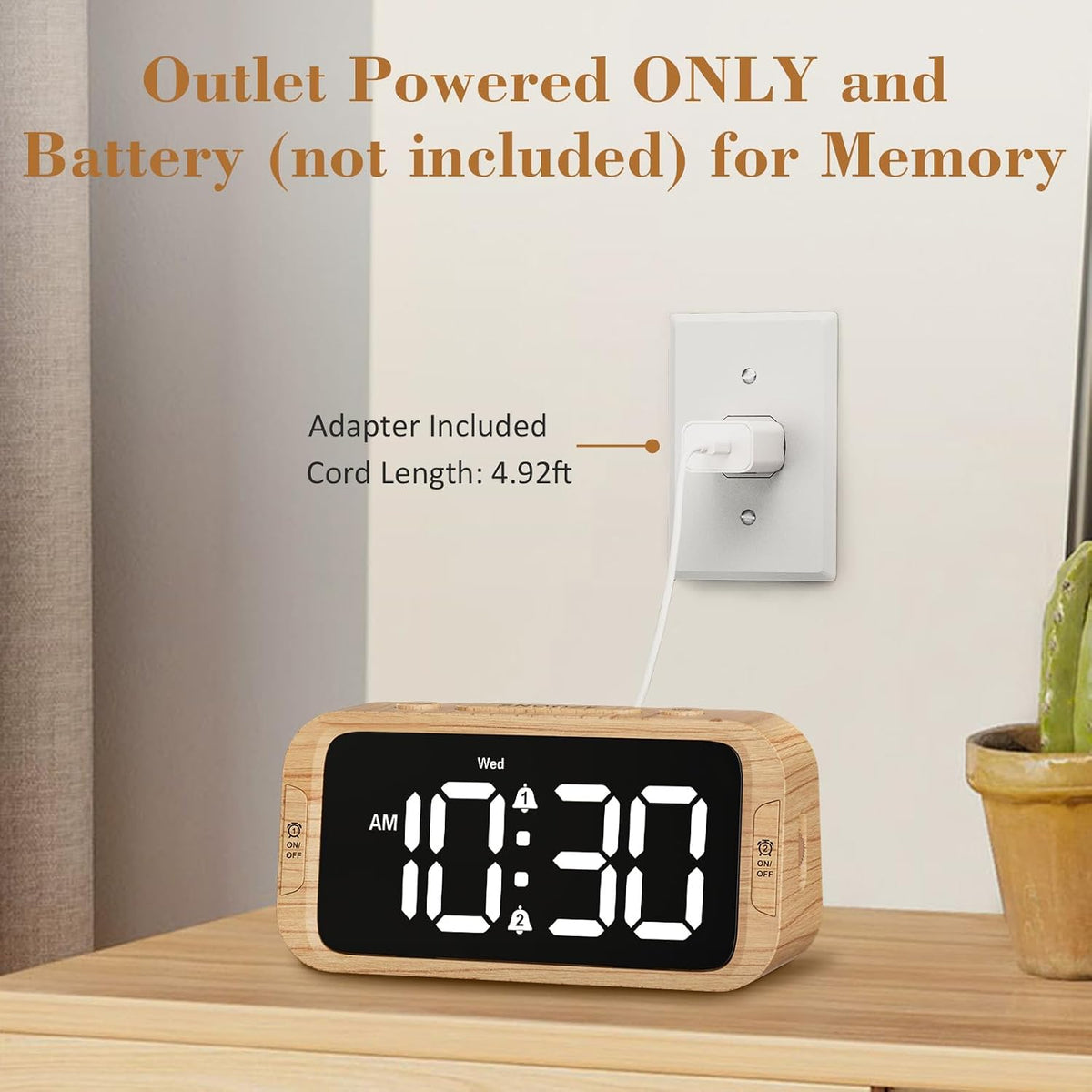 Digital Dual Alarm Clock for Bedroom with 0-100% Dimmable Display