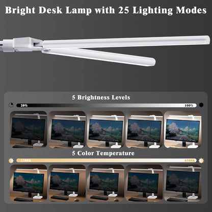 LED Desk Lamp for Home Office, 24W Bright Desk Lamp with Phone Holder Base - 25 Lighting Modes Eye-Caring Desk Light Adjustable Gooseneck Lamp for Workbench Drafting Reading Study