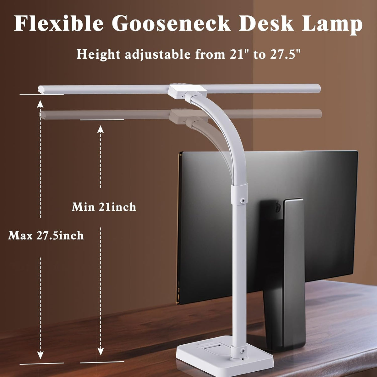 LED Desk Lamp for Home Office, 24W Bright Desk Lamp with Phone Holder Base - 25 Lighting Modes Eye-Caring Desk Light Adjustable Gooseneck Lamp for Workbench Drafting Reading Study