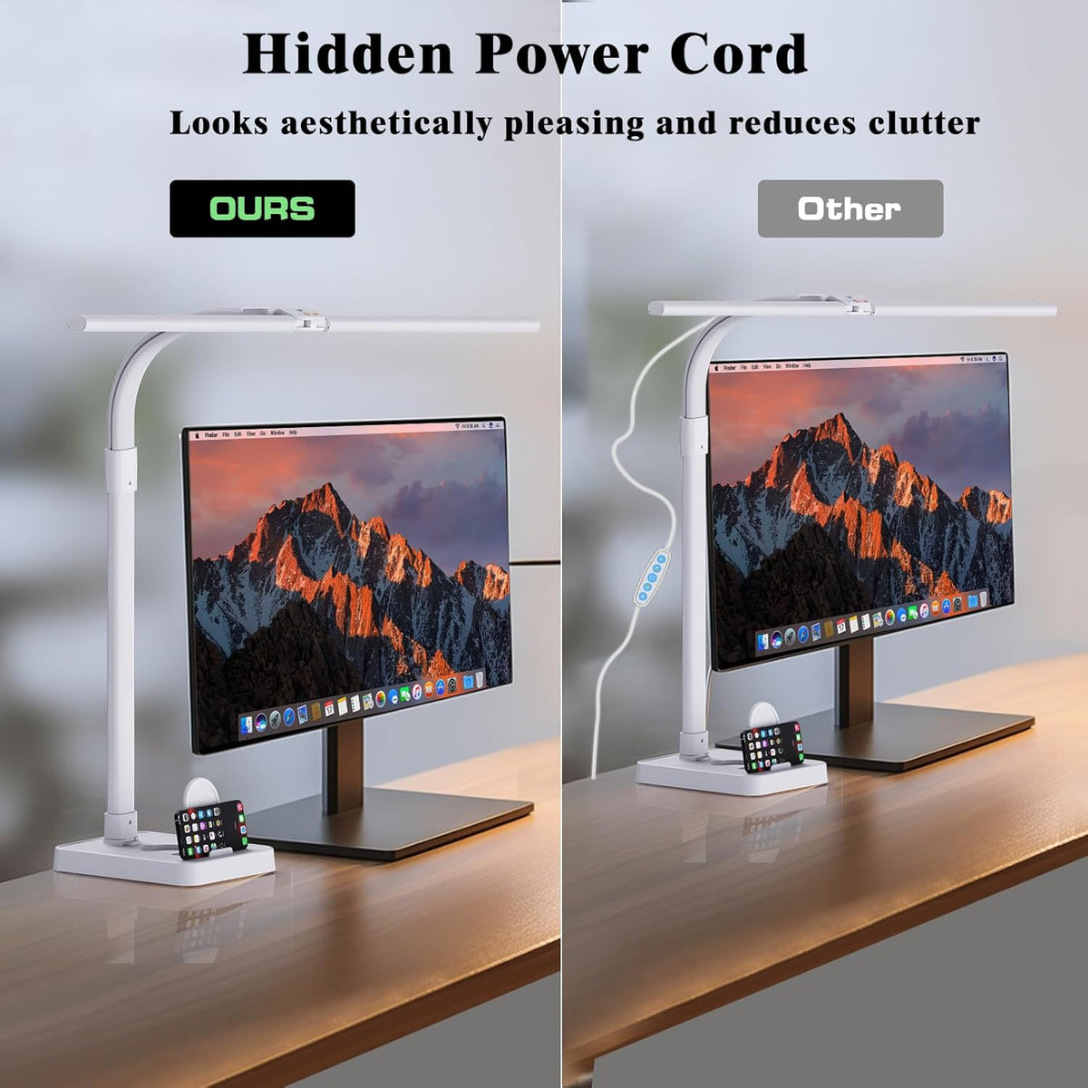 LED Desk Lamp for Home Office, 24W Bright Desk Lamp with Phone Holder Base - 25 Lighting Modes Eye-Caring Desk Light Adjustable Gooseneck Lamp for Workbench Drafting Reading Study
