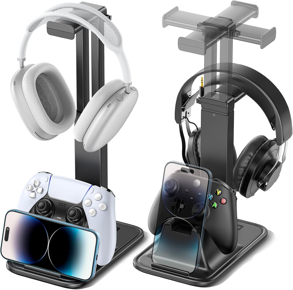 Gaming Headset & Controller Stand, Rotating Headphone Storage with Controller and Phone Holder, Standard Game Desk Storage for PS5/PS4/XBOX, PC Gamer Essentials Organizer Gift Accessories
