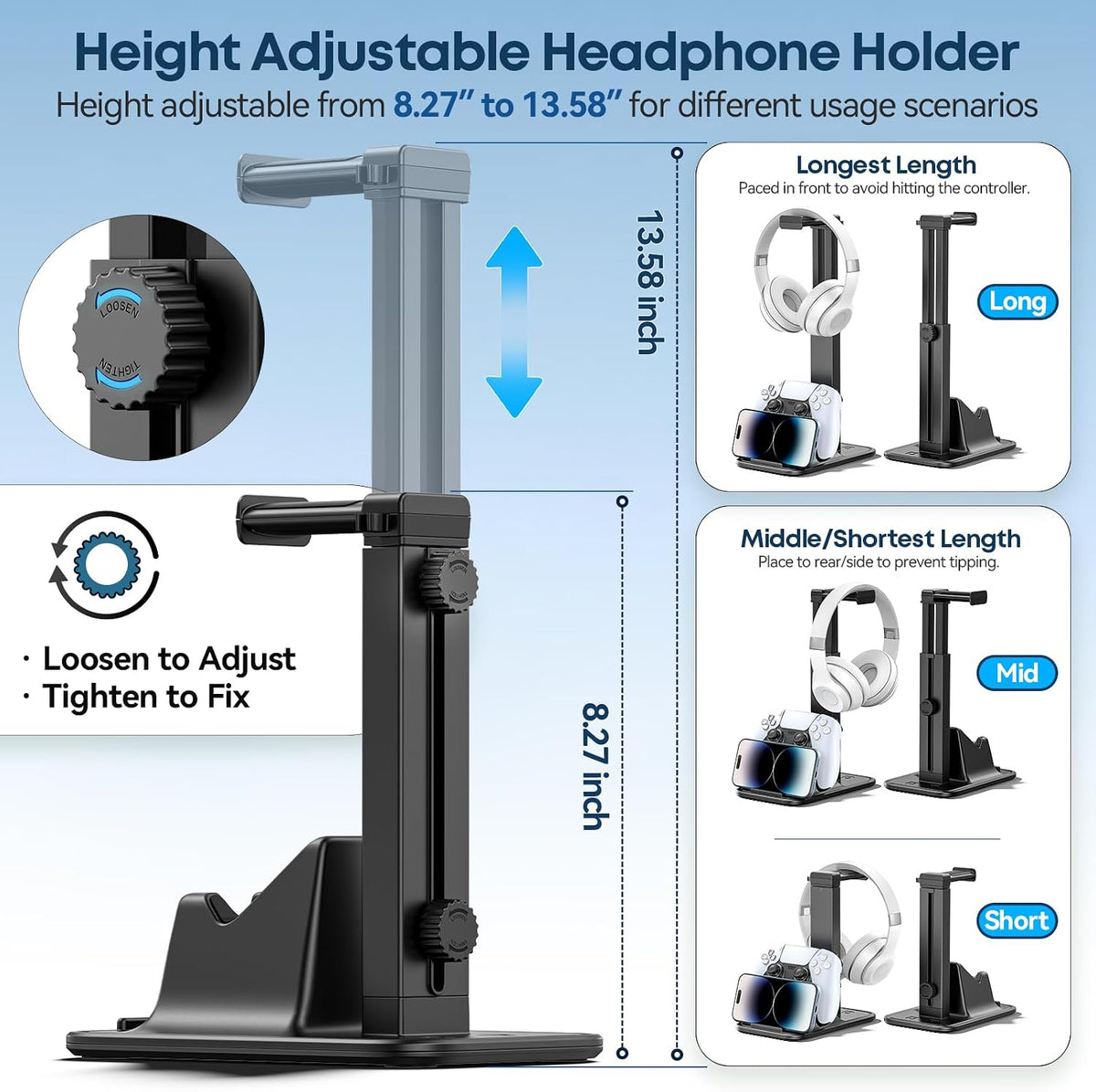 Gaming Headset & Controller Stand, Rotating Headphone Storage with Controller and Phone Holder, Standard Game Desk Storage for PS5/PS4/XBOX, PC Gamer Essentials Organizer Gift Accessories
