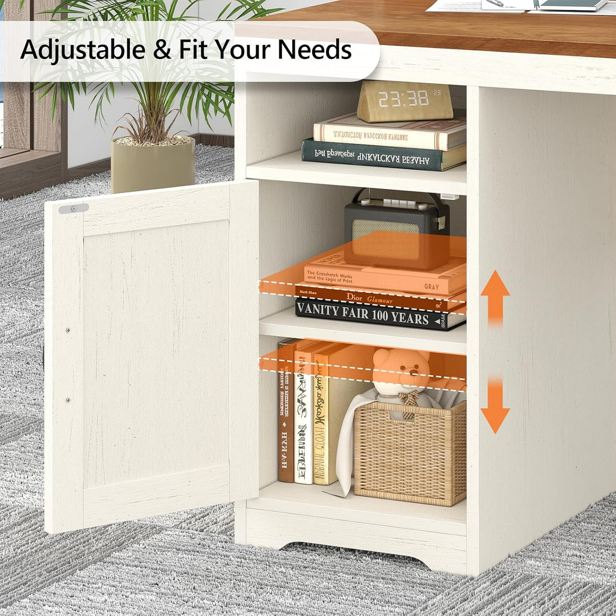 65" Farmhouse Computer Desk with Drawers and Printer Stand for Home Office