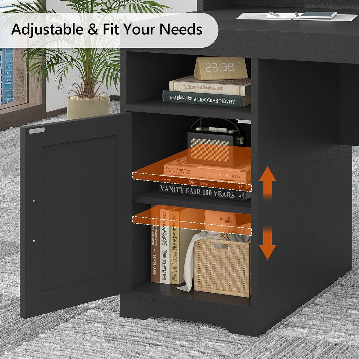 65" Farmhouse Computer Desk with Drawers and Printer Stand for Home Office