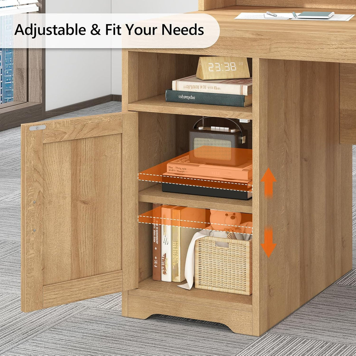 65" Farmhouse Computer Desk with Drawers and Printer Stand for Home Office