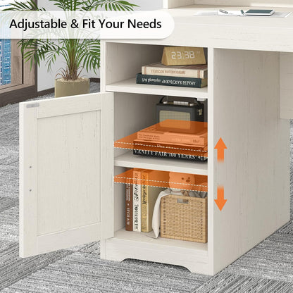 65" Farmhouse Computer Desk with Drawers and Printer Stand for Home Office