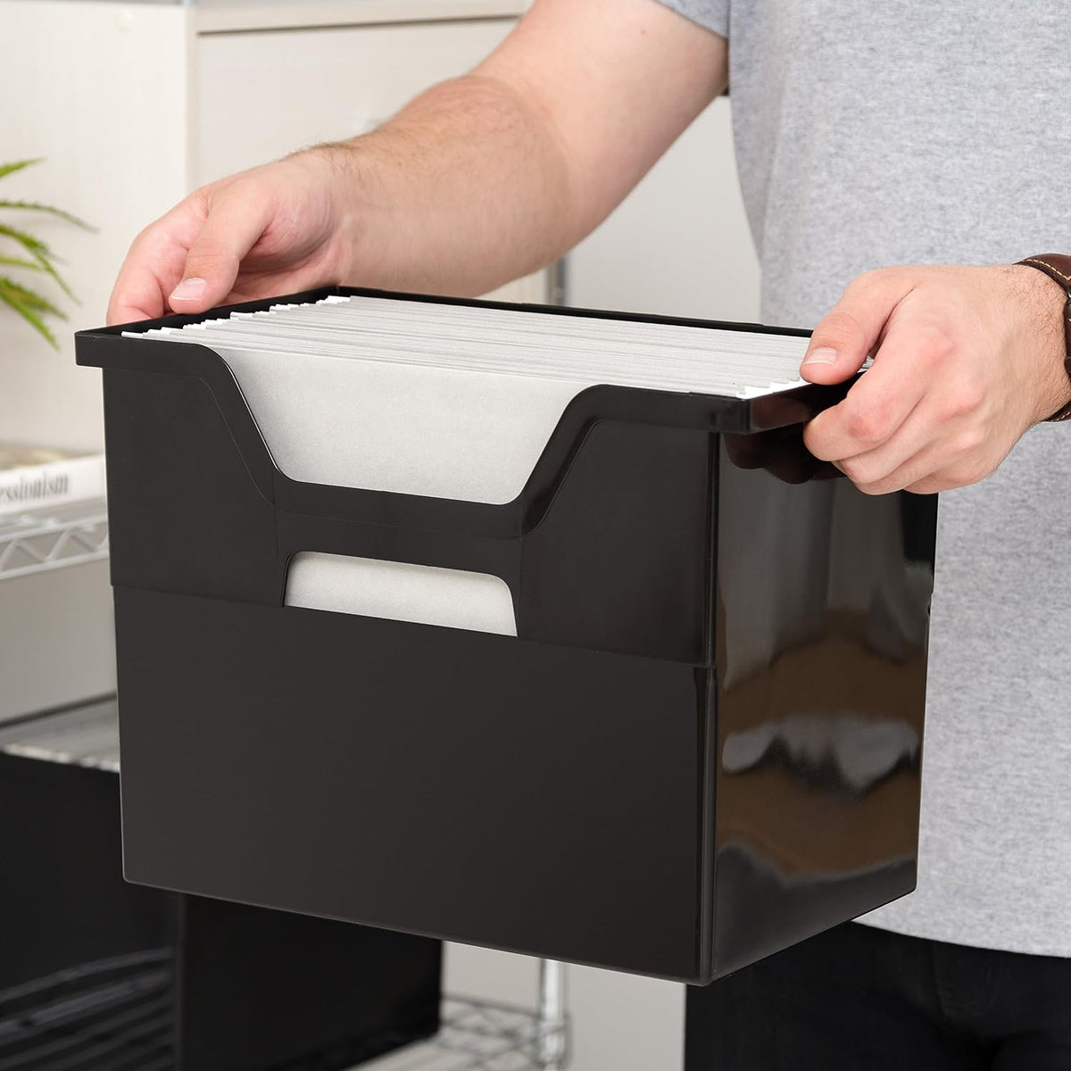 Small Desktop File Box with Open Lid, Clear