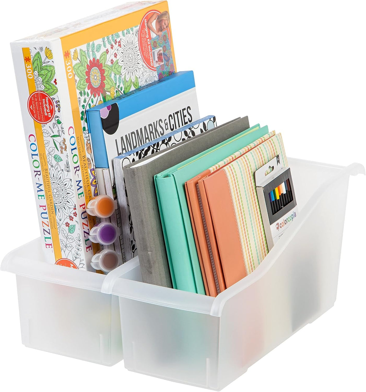 Small Desktop File Box with Open Lid, Clear