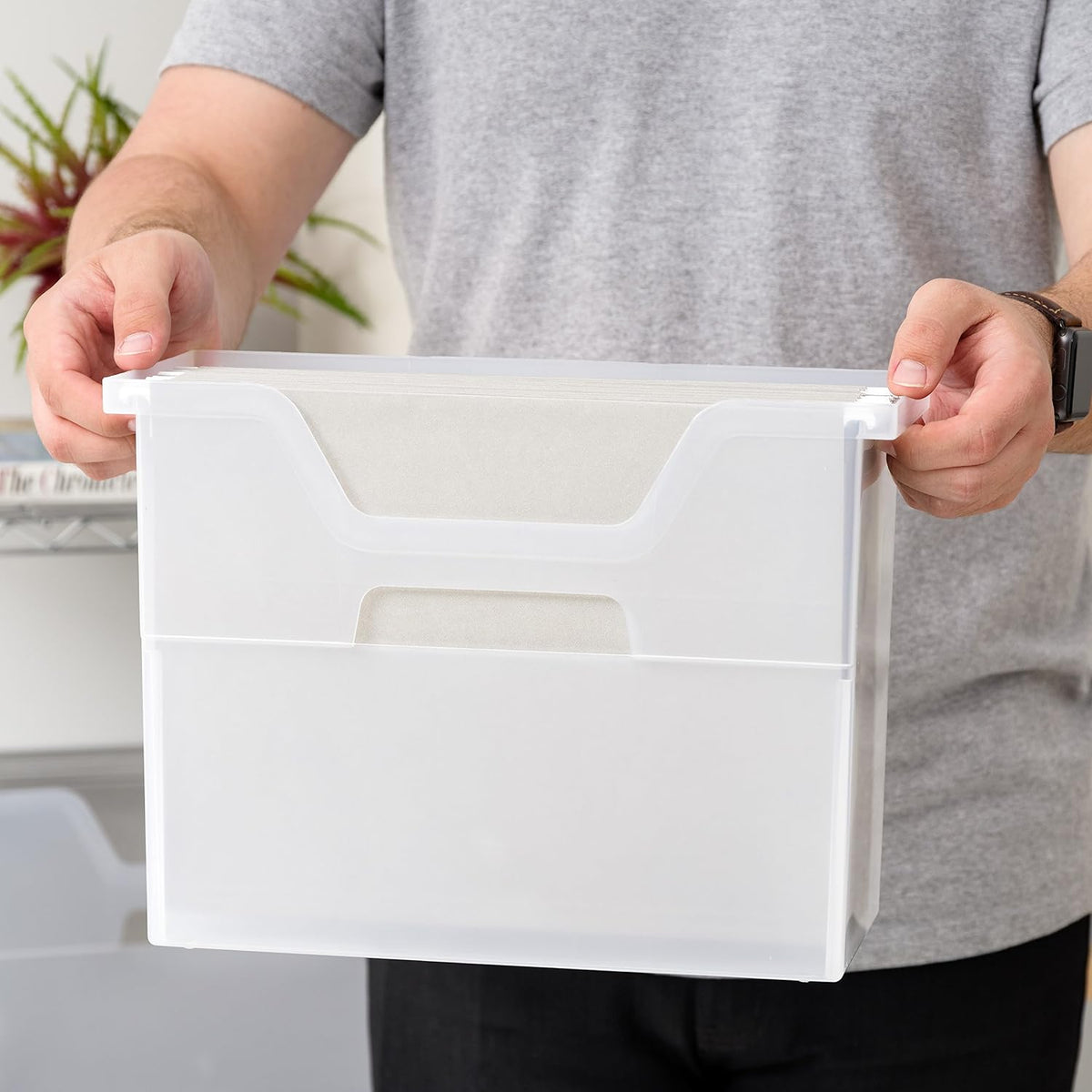 Small Desktop File Box with Open Lid, Clear