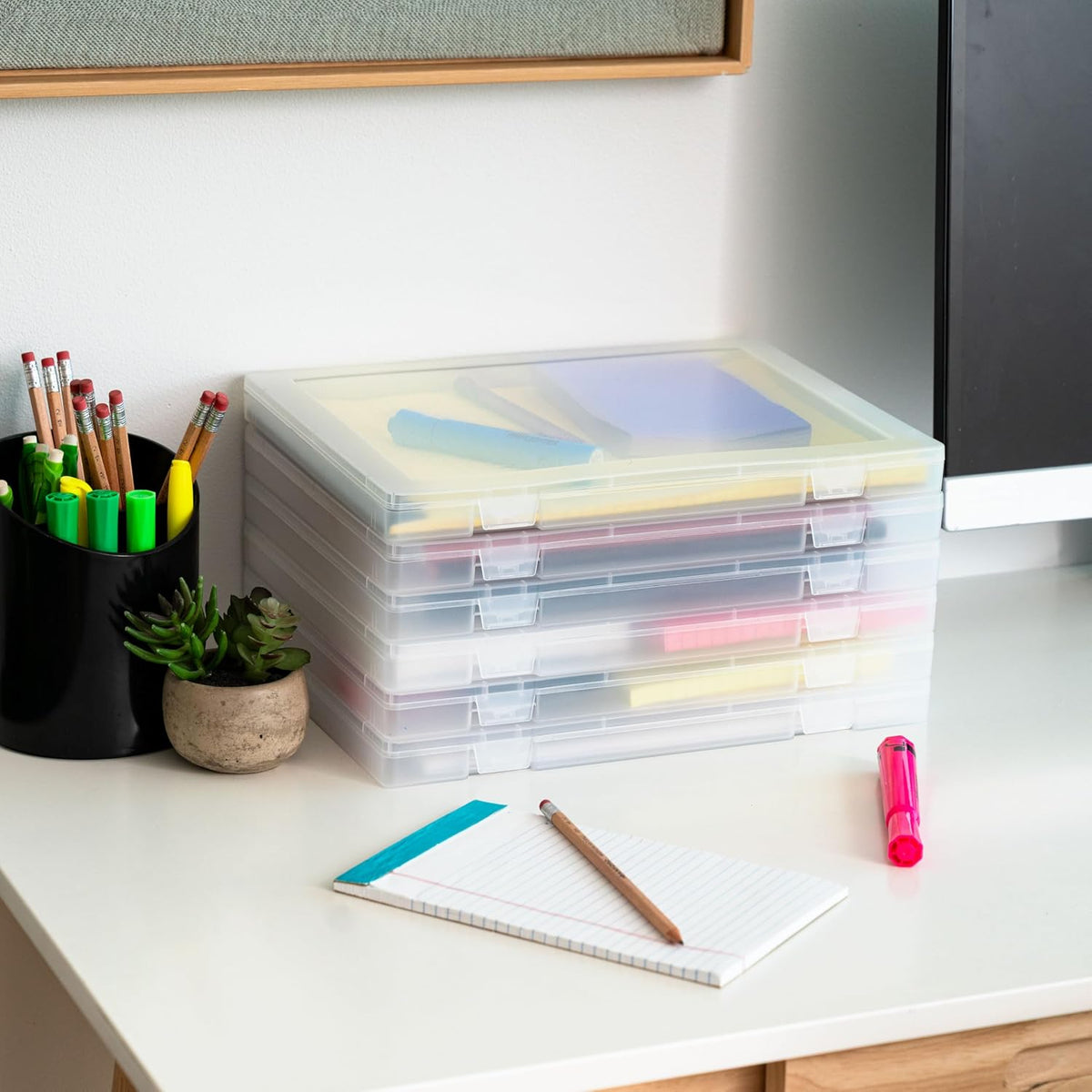 Small Desktop File Box with Open Lid, Clear