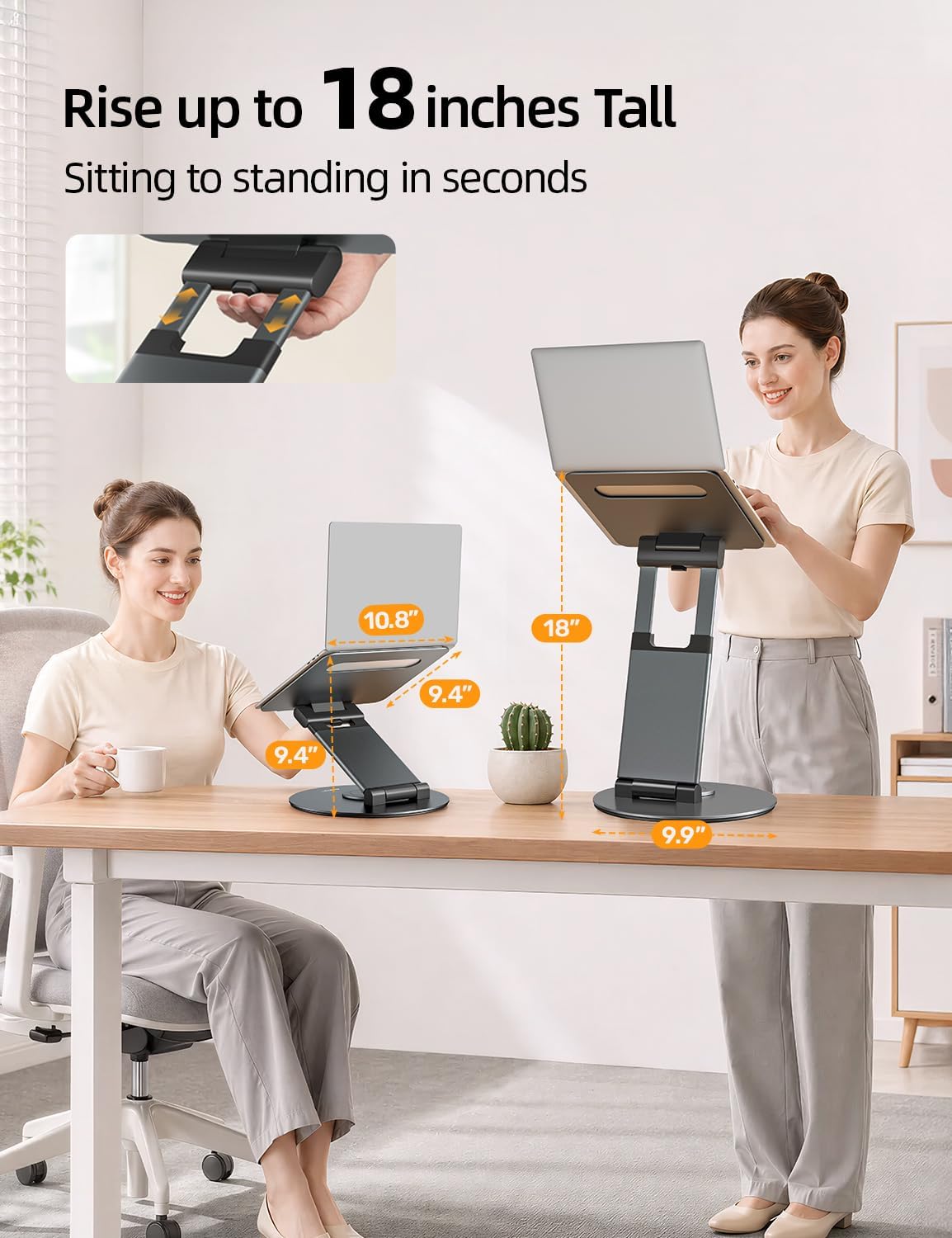 18" Height Telescopic 360 Rotating Aluminum Laptop Stand Desk, Gray