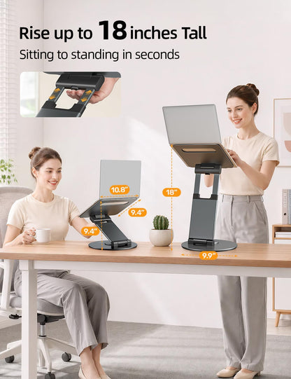 18" Height Telescopic 360 Rotating Aluminum Laptop Stand Desk, Gray
