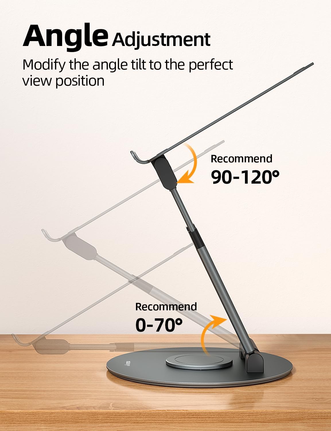 18" Height Telescopic 360 Rotating Aluminum Laptop Stand Desk, Gray