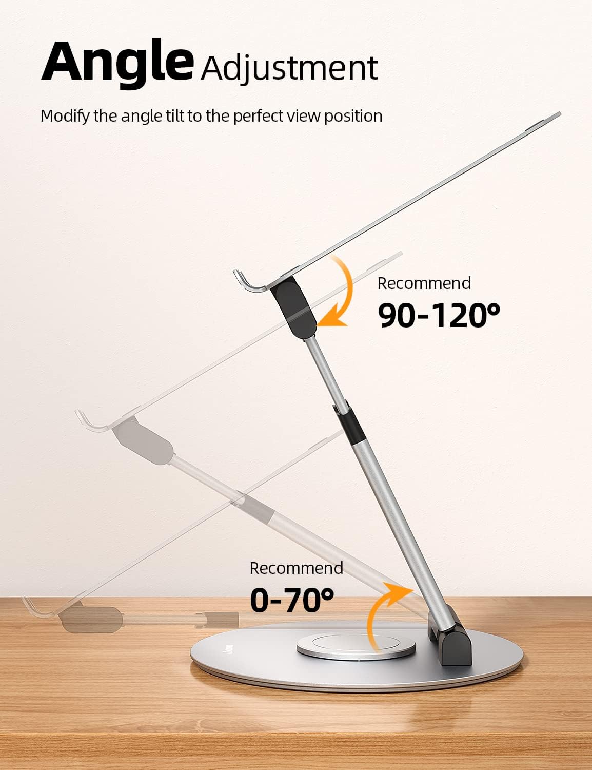 18" Height Telescopic 360 Rotating Aluminum Laptop Stand Desk, Gray
