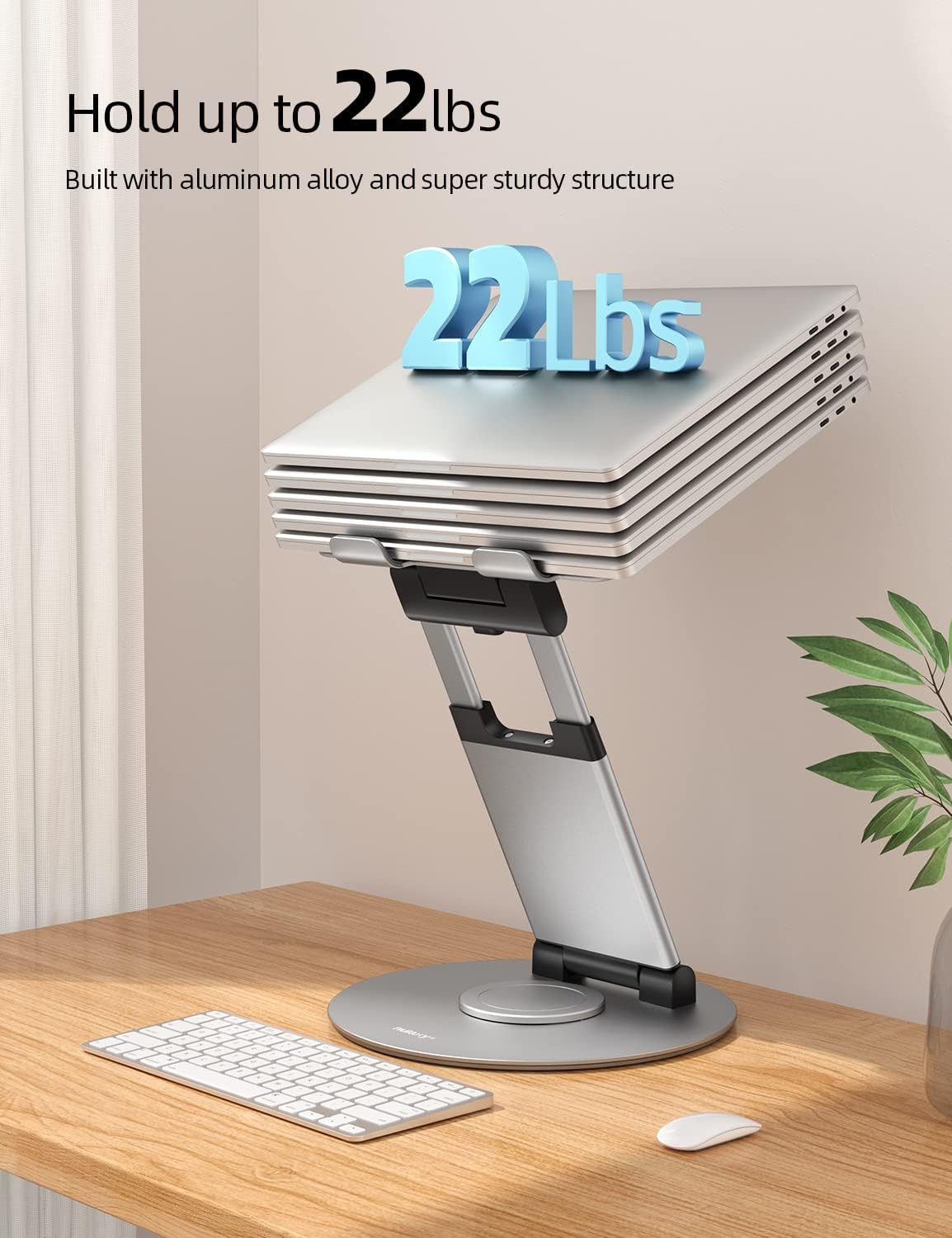 18" Height Telescopic 360 Rotating Aluminum Laptop Stand Desk, Gray