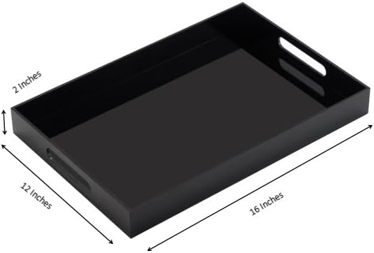 KEVLANG Glossy White Sturdy Acrylic Serving Tray with Handles-12x20 Inch-Serving Coffee Appetizer Breakfast-Kitchen Countertop Makeup Drawer Organizer-Vanity Table Ottoman Decorative Tray