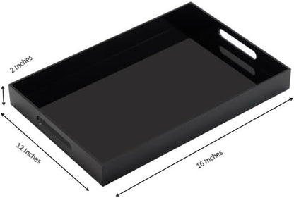 KEVLANG Glossy White Sturdy Acrylic Serving Tray with Handles-12x20 Inch-Serving Coffee Appetizer Breakfast-Kitchen Countertop Makeup Drawer Organizer-Vanity Table Ottoman Decorative Tray