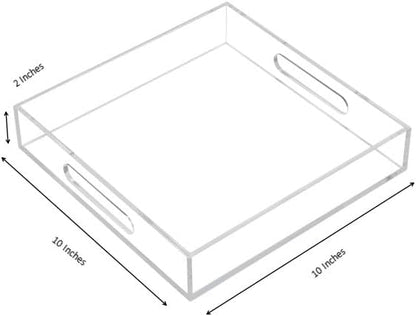 KEVLANG Glossy White Sturdy Acrylic Serving Tray with Handles-12x20 Inch-Serving Coffee Appetizer Breakfast-Kitchen Countertop Makeup Drawer Organizer-Vanity Table Ottoman Decorative Tray