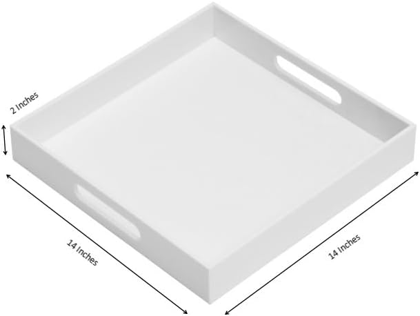 KEVLANG Glossy White Sturdy Acrylic Serving Tray with Handles-12x20 Inch-Serving Coffee Appetizer Breakfast-Kitchen Countertop Makeup Drawer Organizer-Vanity Table Ottoman Decorative Tray
