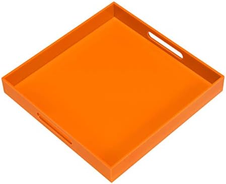 KEVLANG Glossy White Sturdy Acrylic Serving Tray with Handles-12x20 Inch-Serving Coffee Appetizer Breakfast-Kitchen Countertop Makeup Drawer Organizer-Vanity Table Ottoman Decorative Tray