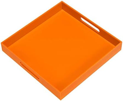 KEVLANG Glossy White Sturdy Acrylic Serving Tray with Handles-12x20 Inch-Serving Coffee Appetizer Breakfast-Kitchen Countertop Makeup Drawer Organizer-Vanity Table Ottoman Decorative Tray