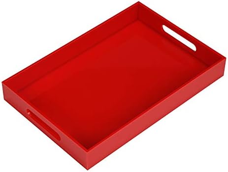 KEVLANG Glossy White Sturdy Acrylic Serving Tray with Handles-12x20 Inch-Serving Coffee Appetizer Breakfast-Kitchen Countertop Makeup Drawer Organizer-Vanity Table Ottoman Decorative Tray