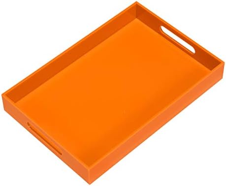 KEVLANG Glossy White Sturdy Acrylic Serving Tray with Handles-12x20 Inch-Serving Coffee Appetizer Breakfast-Kitchen Countertop Makeup Drawer Organizer-Vanity Table Ottoman Decorative Tray