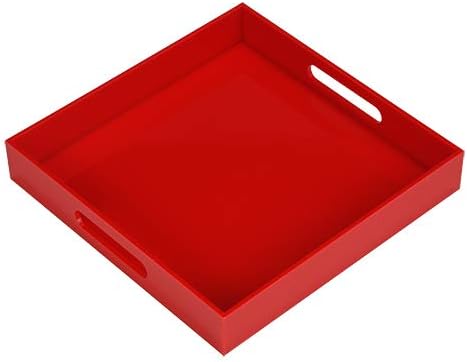 KEVLANG Glossy White Sturdy Acrylic Serving Tray with Handles-12x20 Inch-Serving Coffee Appetizer Breakfast-Kitchen Countertop Makeup Drawer Organizer-Vanity Table Ottoman Decorative Tray