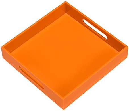 KEVLANG Glossy White Sturdy Acrylic Serving Tray with Handles-12x20 Inch-Serving Coffee Appetizer Breakfast-Kitchen Countertop Makeup Drawer Organizer-Vanity Table Ottoman Decorative Tray