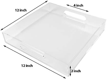 KEVLANG Glossy White Sturdy Acrylic Serving Tray with Handles-12x20 Inch-Serving Coffee Appetizer Breakfast-Kitchen Countertop Makeup Drawer Organizer-Vanity Table Ottoman Decorative Tray
