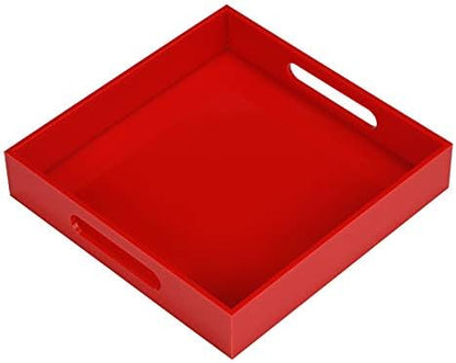 KEVLANG Glossy White Sturdy Acrylic Serving Tray with Handles-12x20 Inch-Serving Coffee Appetizer Breakfast-Kitchen Countertop Makeup Drawer Organizer-Vanity Table Ottoman Decorative Tray