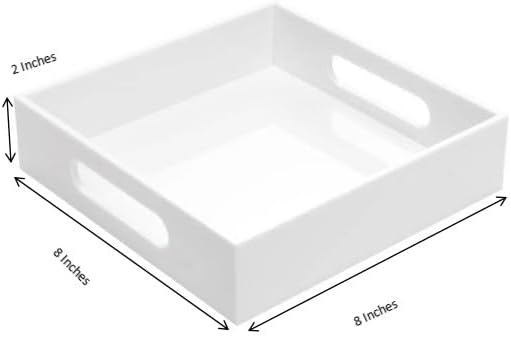 KEVLANG Glossy White Sturdy Acrylic Serving Tray with Handles-12x20 Inch-Serving Coffee Appetizer Breakfast-Kitchen Countertop Makeup Drawer Organizer-Vanity Table Ottoman Decorative Tray