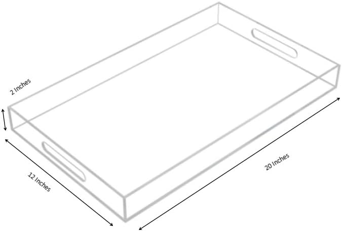 KEVLANG Glossy White Sturdy Acrylic Serving Tray with Handles-12x20 Inch-Serving Coffee Appetizer Breakfast-Kitchen Countertop Makeup Drawer Organizer-Vanity Table Ottoman Decorative Tray