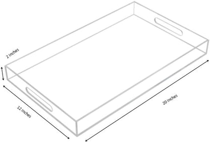 KEVLANG Glossy White Sturdy Acrylic Serving Tray with Handles-12x20 Inch-Serving Coffee Appetizer Breakfast-Kitchen Countertop Makeup Drawer Organizer-Vanity Table Ottoman Decorative Tray