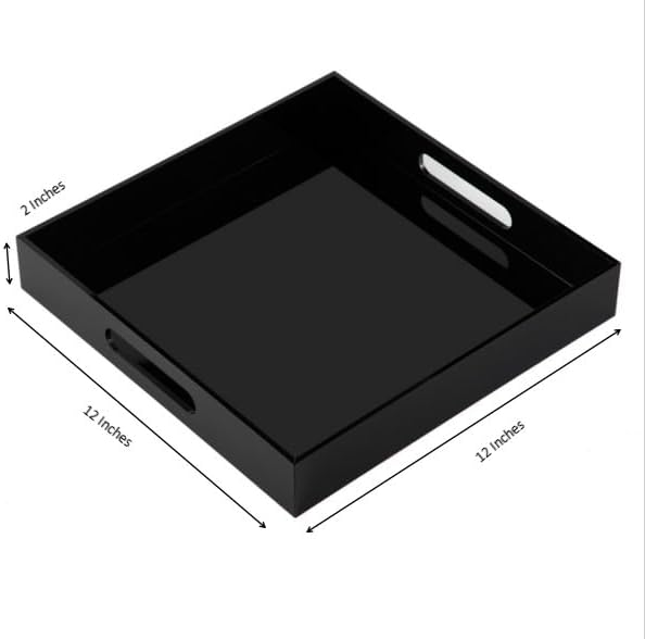 KEVLANG Glossy White Sturdy Acrylic Serving Tray with Handles-12x20 Inch-Serving Coffee Appetizer Breakfast-Kitchen Countertop Makeup Drawer Organizer-Vanity Table Ottoman Decorative Tray