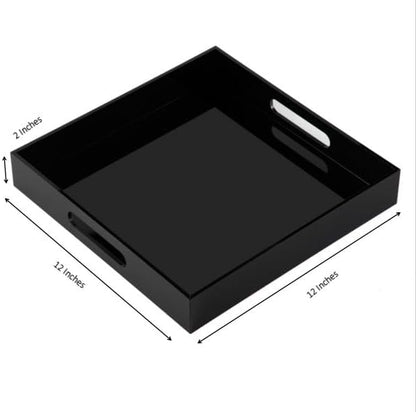 KEVLANG Glossy White Sturdy Acrylic Serving Tray with Handles-12x20 Inch-Serving Coffee Appetizer Breakfast-Kitchen Countertop Makeup Drawer Organizer-Vanity Table Ottoman Decorative Tray