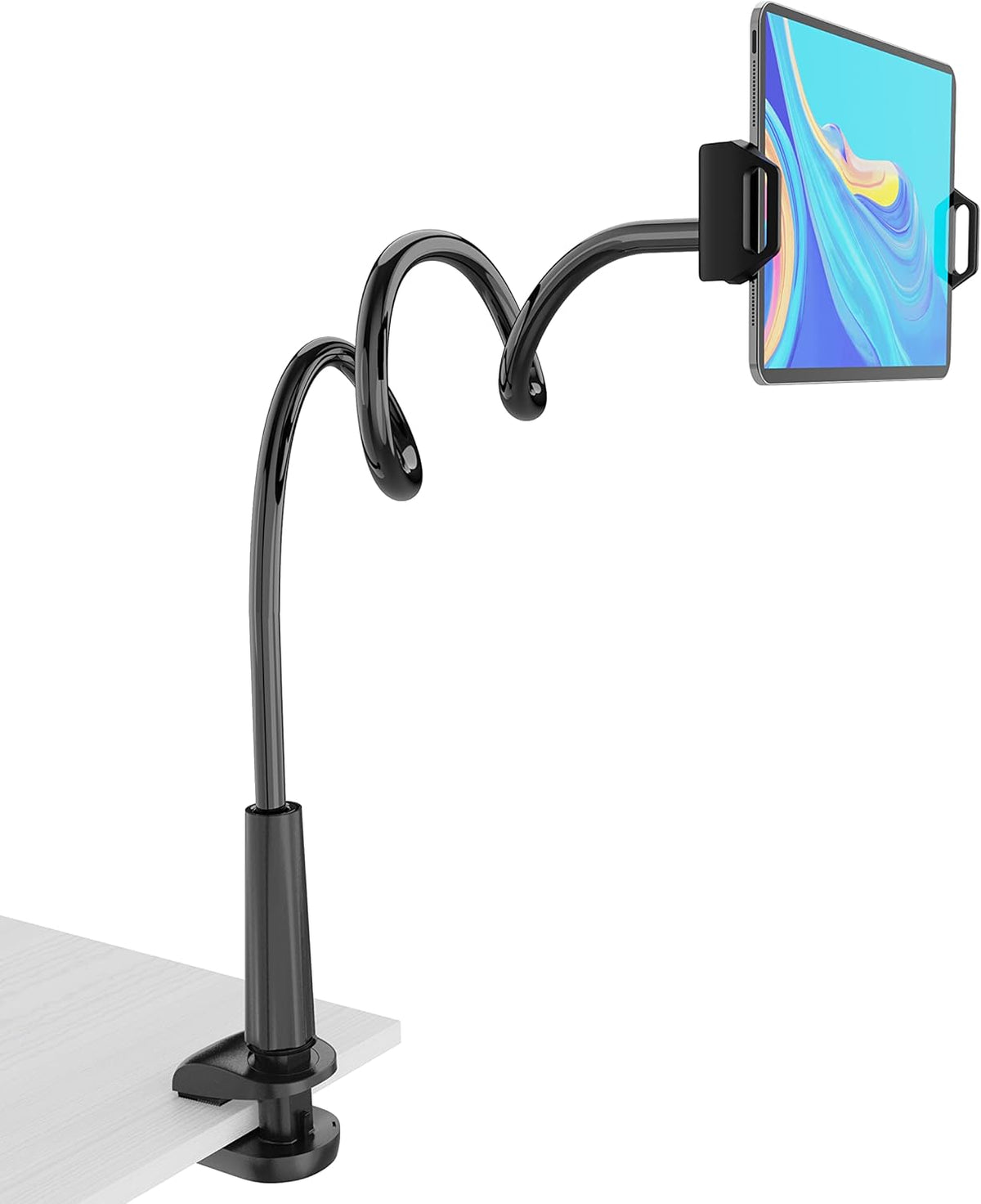 Gooseneck Tablet Holder for Bed, Reinforced Flexible Arm Tablet Stand with 360° Rotation, Hands-Free Clamp Mount for 4.7–13" iPad, Kindle, Galaxy Tab, Switch