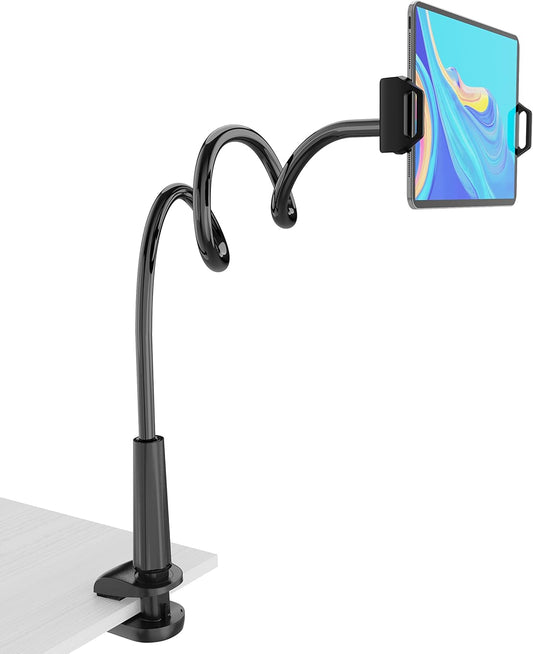 Gooseneck Tablet Holder for Bed, Reinforced Flexible Arm Tablet Stand with 360° Rotation, Hands-Free Clamp Mount for 4.7–13" iPad, Kindle, Galaxy Tab, Switch
