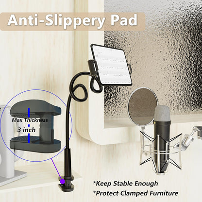 Gooseneck Tablet Holder for Bed, Reinforced Flexible Arm Tablet Stand with 360° Rotation, Hands-Free Clamp Mount for 4.7–13" iPad, Kindle, Galaxy Tab, Switch