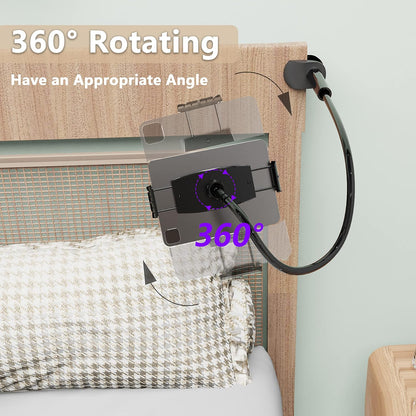 Gooseneck Tablet Holder for Bed, Reinforced Flexible Arm Tablet Stand with 360° Rotation, Hands-Free Clamp Mount for 4.7–13" iPad, Kindle, Galaxy Tab, Switch
