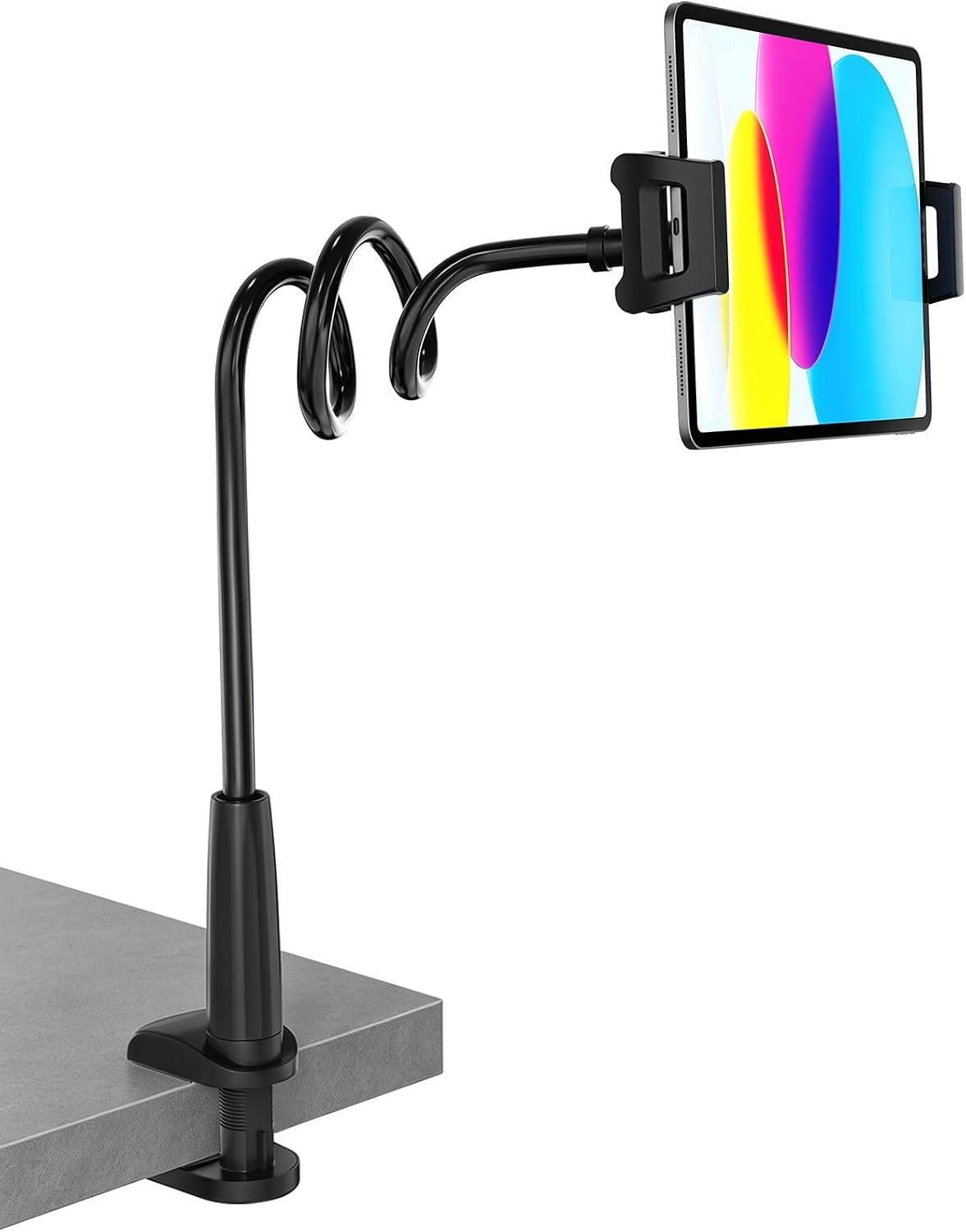 Gooseneck Tablet Holder for Bed, Reinforced Flexible Arm Tablet Stand with 360° Rotation, Hands-Free Clamp Mount for 4.7–13" iPad, Kindle, Galaxy Tab, Switch