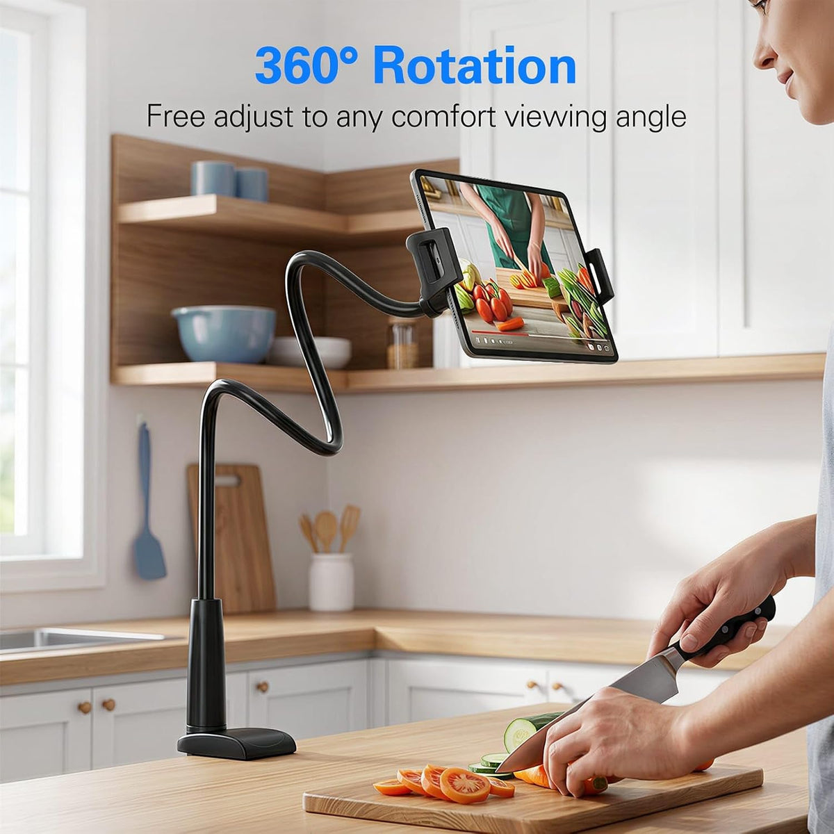 Gooseneck Tablet Holder for Bed, Reinforced Flexible Arm Tablet Stand with 360° Rotation, Hands-Free Clamp Mount for 4.7–13" iPad, Kindle, Galaxy Tab, Switch