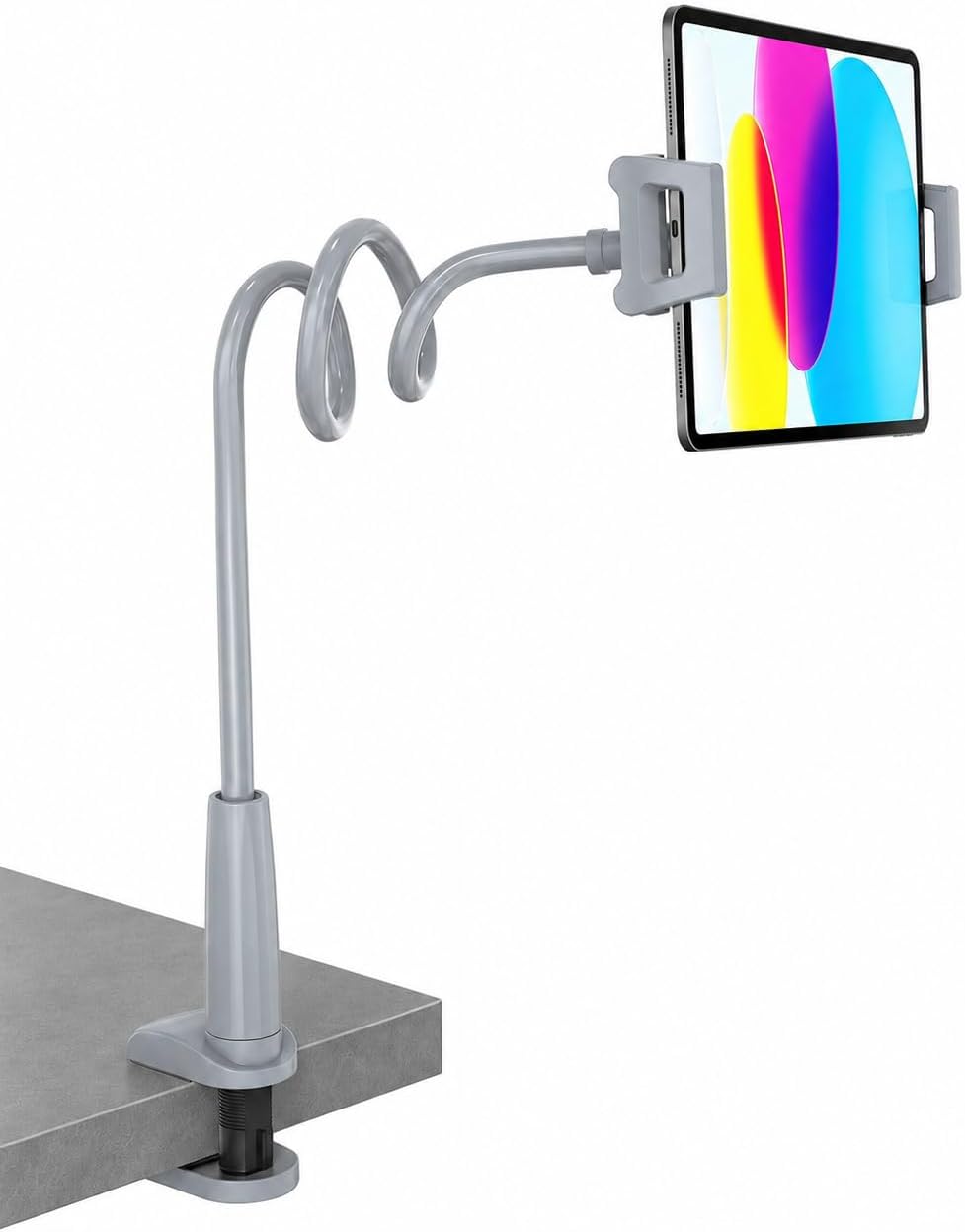 Gooseneck Tablet Holder for Bed, Reinforced Flexible Arm Tablet Stand with 360° Rotation, Hands-Free Clamp Mount for 4.7–13" iPad, Kindle, Galaxy Tab, Switch