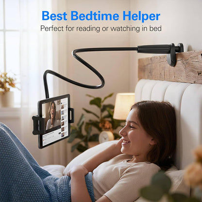 Gooseneck Tablet Holder for Bed, Reinforced Flexible Arm Tablet Stand with 360° Rotation, Hands-Free Clamp Mount for 4.7–13" iPad, Kindle, Galaxy Tab, Switch