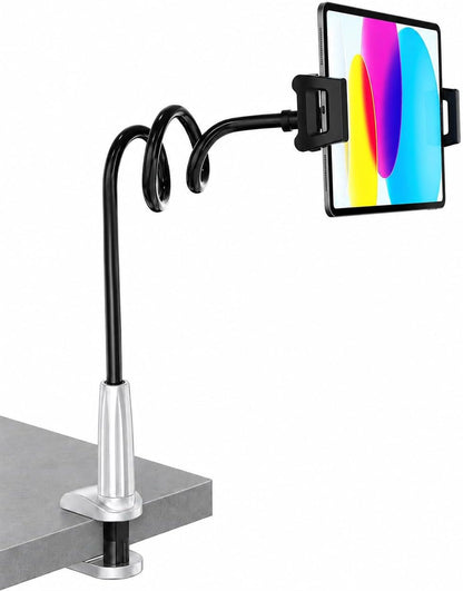Gooseneck Tablet Holder for Bed, Reinforced Flexible Arm Tablet Stand with 360° Rotation, Hands-Free Clamp Mount for 4.7–13" iPad, Kindle, Galaxy Tab, Switch