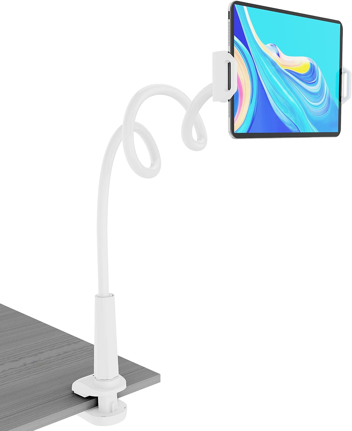 Gooseneck Tablet Holder for Bed, Reinforced Flexible Arm Tablet Stand with 360° Rotation, Hands-Free Clamp Mount for 4.7–13" iPad, Kindle, Galaxy Tab, Switch