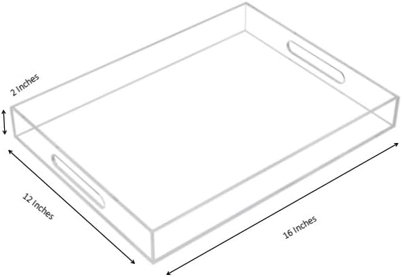 KEVLANG Glossy White Sturdy Acrylic Serving Tray with Handles-12x20 Inch-Serving Coffee Appetizer Breakfast-Kitchen Countertop Makeup Drawer Organizer-Vanity Table Ottoman Decorative Tray