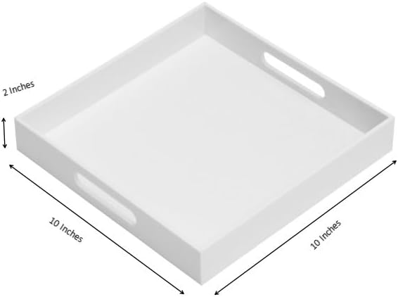 KEVLANG Glossy White Sturdy Acrylic Serving Tray with Handles-12x20 Inch-Serving Coffee Appetizer Breakfast-Kitchen Countertop Makeup Drawer Organizer-Vanity Table Ottoman Decorative Tray
